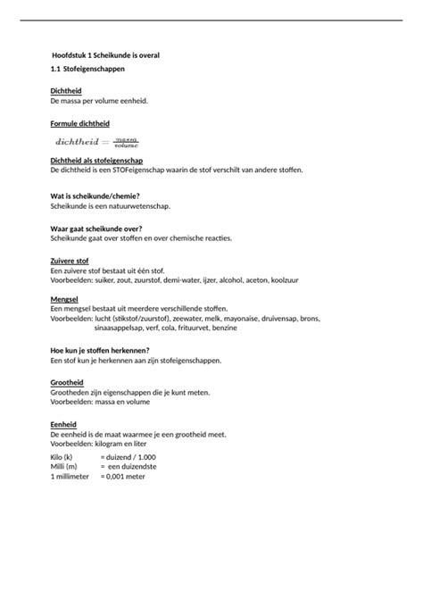 Chemie Overal 3VWO Hoofdstuk 1 Scheikunde Is Overal SAMENVATTING