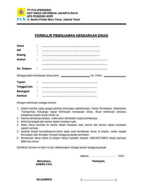 Formulir Peminjaman Kendaraan Rev Pdf