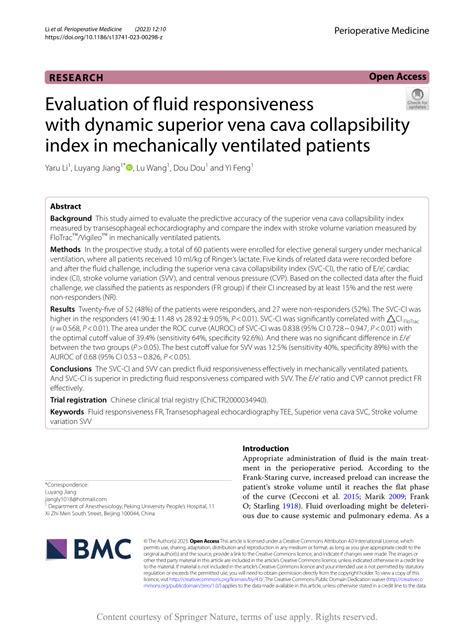 PDF Evaluation Of Fluid Responsiveness With Dynamic Superior Vena