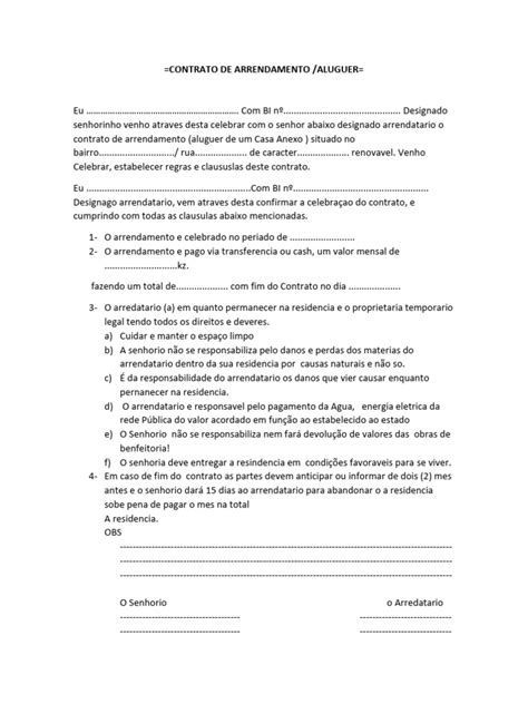 Contrato De Arrendamento 1 Pdf Leasing Proprietário