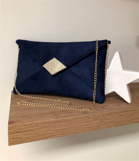 Pochette mariage bleu marine et dorée Pochette soirée Etsy France