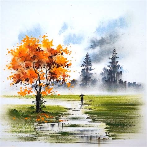 Rainy season scenery drawing with oil pastel | Beautiful drawing of a ...