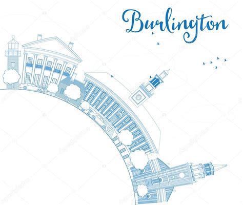 Outline Burlington (Vermont) City Skyline with Blue Buildings. Stock ...