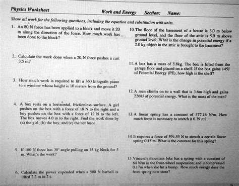 Calculating Work Worksheet Physics Calculating Work Done Force And Distance Desk Prompt