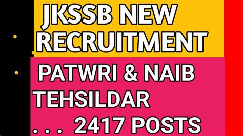 Jkssb Patwari And Naib Tehsildar New Posts Youtube