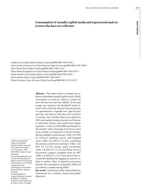 PDF Consumo de mídias sexualmente explícitas e sexo anal desprotegido em homens que fazem sexo