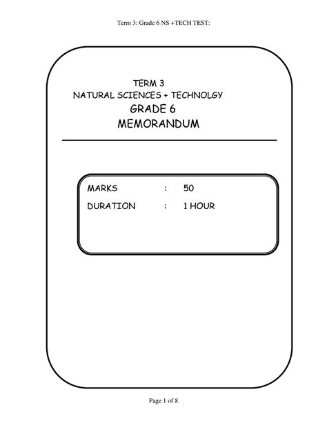 Grade 6 Term 3 Formal Test Memo TERM 3 NATURAL SCIENCES TECHNOLGY