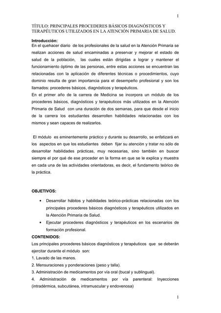 Principales Procederes B Sicos Diagn Sticos Y Terap Uticos Utilizados