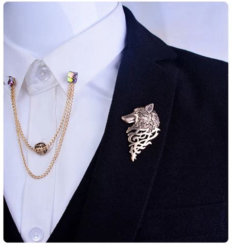 Buy 2 Pcs Men Gold Silver Wolf Lion Women Broaches