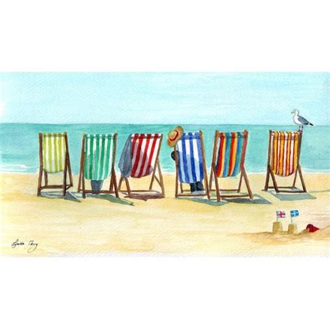 Stripy Deck Chairs By Lynette Merry Seaside Art Beach Huts Art