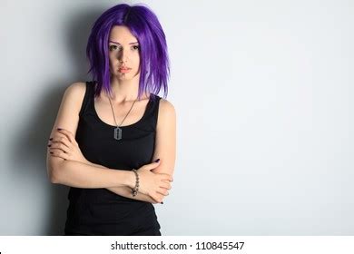 Portrait Punk Girl Purple Hair Stock Photo Edit Now