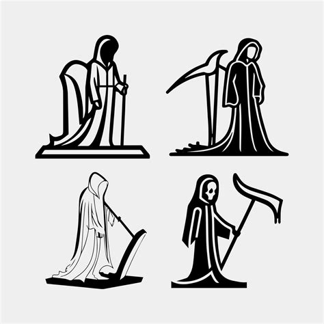 Set Of Silhouettes Of Cute Grim Reaper 23630857 Vector Art At Vecteezy