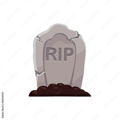 Cartoon Halloween Tomb Emoji With Rip Inscription Isolated Vector Cemetery Memorial Cracked