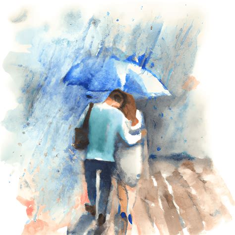 Romantic Couple Under Umbrella Walking In Rain Watercolor · Creative Fabrica