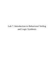 Lab Report 7 Intro To Behavioral Verilog And Logic Synthesis Docx