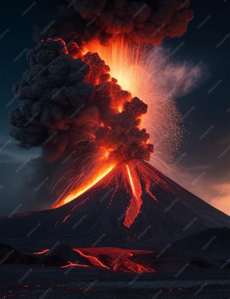 Premium AI Image | A big powerfull and dramatic volcano explosion