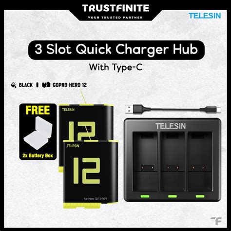 Jual TELESIN 3 Slot Battery Charger With Type C For GoPro Hero 12