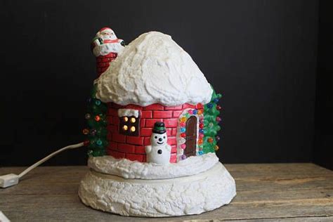 Rare Vintage Lighted Ceramic Christmas House With Santa On The Etsy