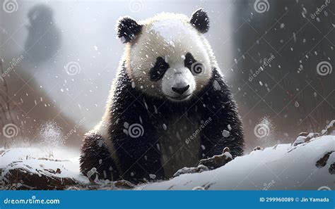 A Giant Panda in the Snow in the Forest. 3d Illustration Stock Image - Image of winter, frost ...