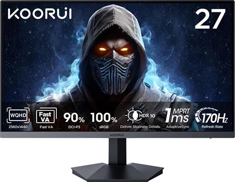 KOORUI 27 Inch WQHD Gaming Monitor 2K 1440p Computer Monitor Up To