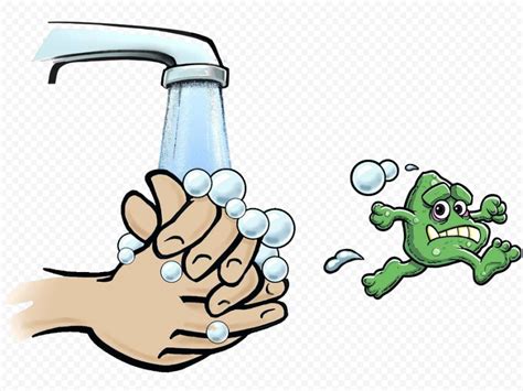 hands washing cartoon germs soap water hygiene clean water
