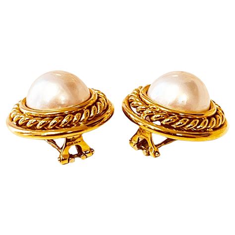 A Pair Of 18ct Gold Mabe Pearl Earclips Circa 1980s Made In England For Sale At 1stdibs