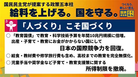 国民民主党の政策5本柱③「人づくり」こそ国づくり 新・国民民主党 つくろう、新しい答え。