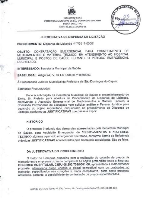 Justificativa De Dispensa De Licita O Prefeitura Municipal De S O