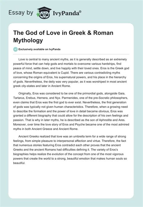 The God of Love in Greek & Roman Mythology - 298 Words | Essay Example