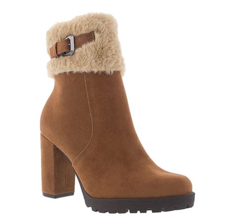 Ankle Boot Via Marte Meia Pata Peluciado Camur A Caramelo