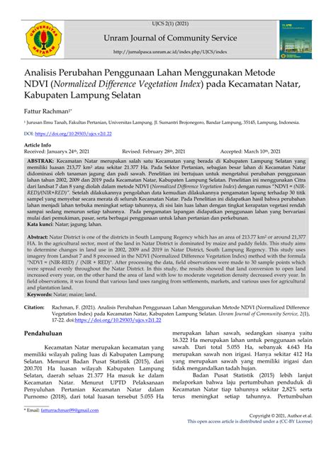 PDF Analisis Perubahan Penggunaan Lahan Menggunakan Metode NDVI