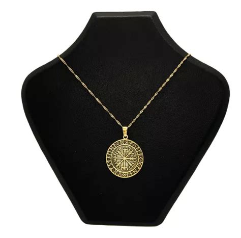 Cadena Y Dije Vegvisir Brújula Vikinga Oro 18k Envío gratis