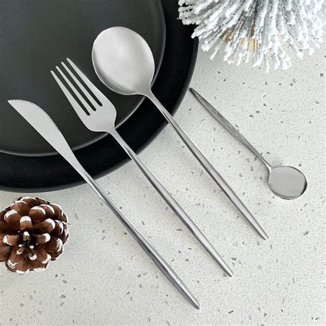 modern silver flatware utensils set nordic peace