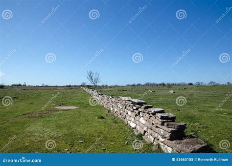 Plain Grassland With Stone Wall Stock Image Image Of Stone Oland