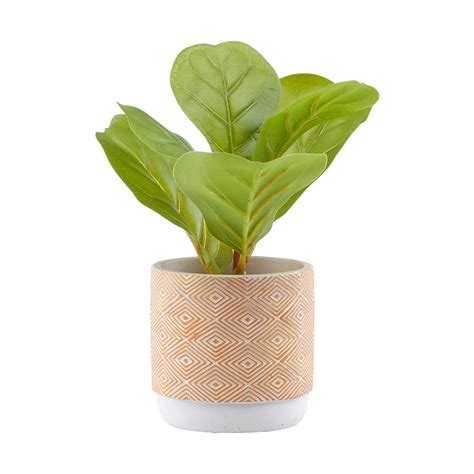 Faux Fiddle Leaf Fig Plant In Geometric Stoneware Pot