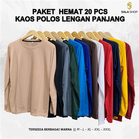 Jual Paket Hemat 20pcs Kaos Lengan Panjang Polos Pria Wanita Murah