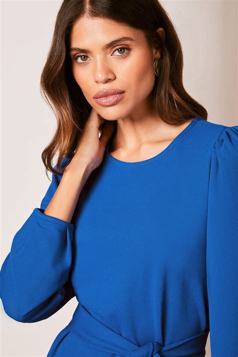 Buy Lipsy Blue Long Sleeve Round Neck Tie Waist Shift Dress From Next