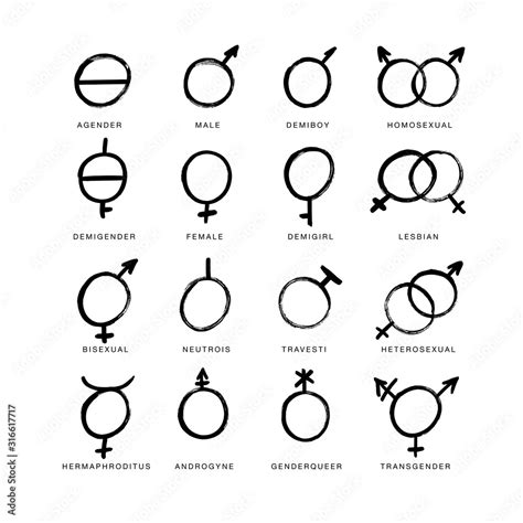 Vector Brush Icons Of Gender Symbols And Combinations Male Female