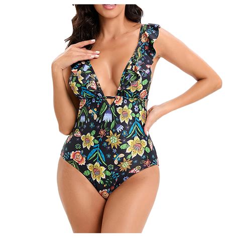 Bigersell Womens One Piece Cutout Swimsuits Summer V Neck Sleeveless