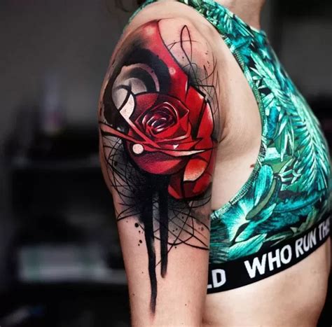 Red Rose Shoulder Tattoo TATTOOGOTO