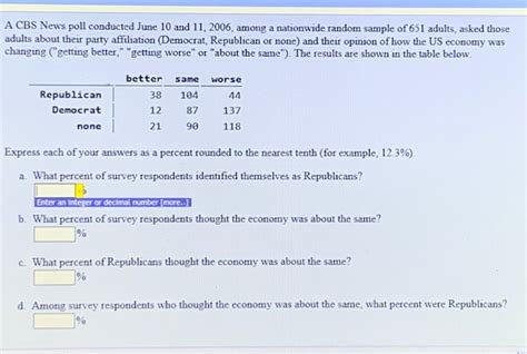 Solved A CBS News Poll Conducted June 10 And 11 2006 Among Chegg