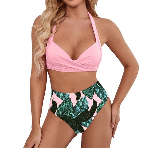 Xuapaodt Summer Two Piece SwimsuitLady High Waist Halter Neck Bikini