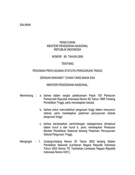 Permen 85 Tahun 2008 Tentang Penyusunan Statuta PDF