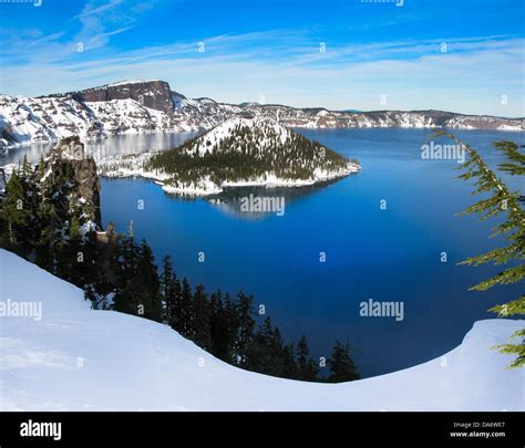 Usa United States America Oregon Crater Lake National Park Snow