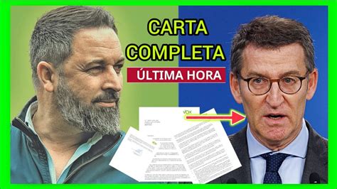 Últimahora Carta De Abascal A FeijÓo Completa Youtube