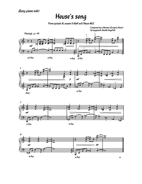 Houses Song Easy Piano Solo Sheet Music For Piano Solo