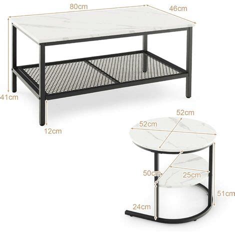 GOPLUS Lot De 2 Tables Basses Gigognes Amovible Et Table Ronde Plateau