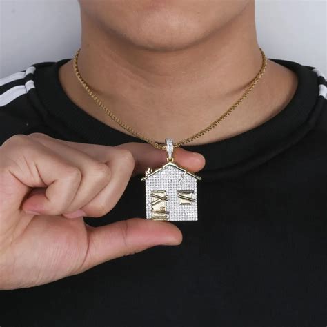 Wholesale Trap House Pendant Necklace Men Iced Out Cubic Zirconia