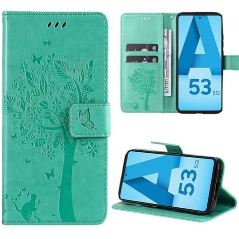 Coque Pour Samsung Galaxy A G Cuir Pu Vert Avec Motif Chat Arbre