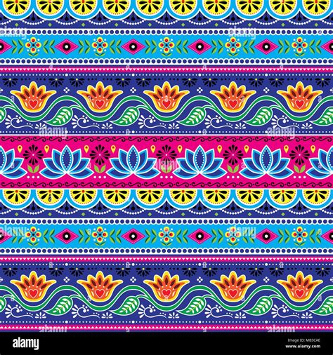 Pakistani truck art vector seamless pattern, Indian truck floral design ...